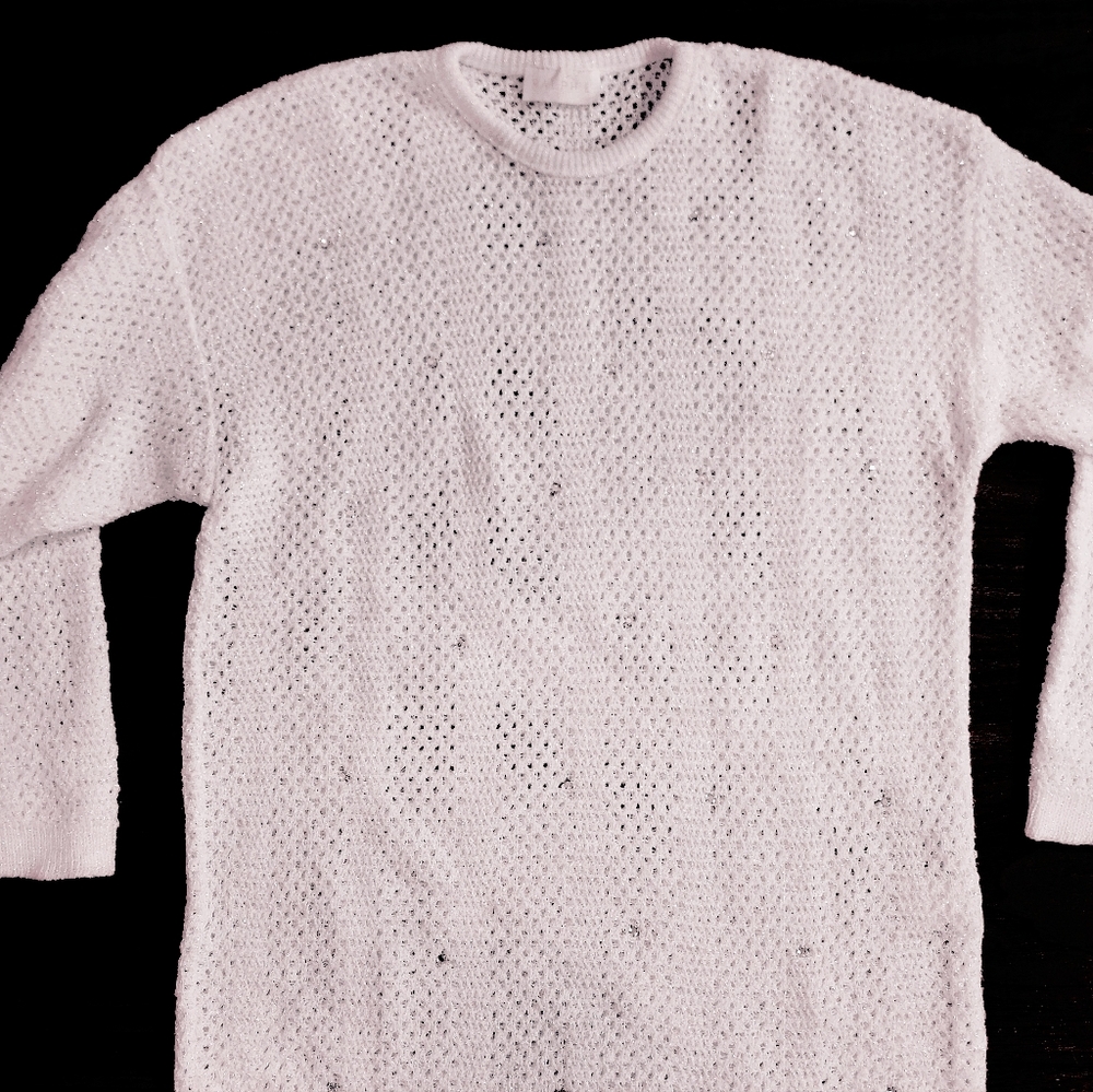 Ralph Lauren White Open Knit Sweater Beachy Boho Long Sleeve Large Great Condit - Picture 11 of 16